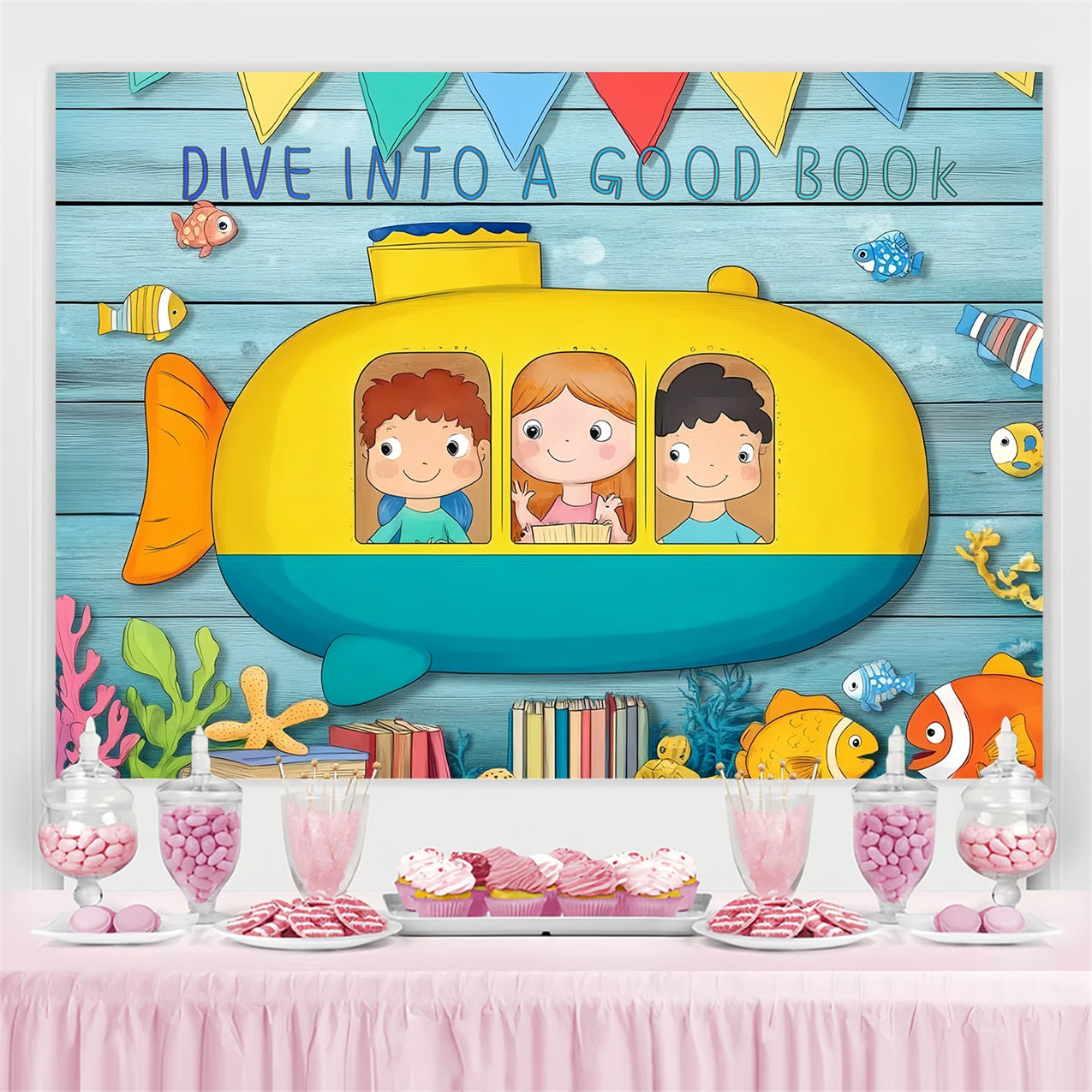 Toile de fond Rentrée des Classes Lecture Sous-marine en Sous-marin CSH3-76