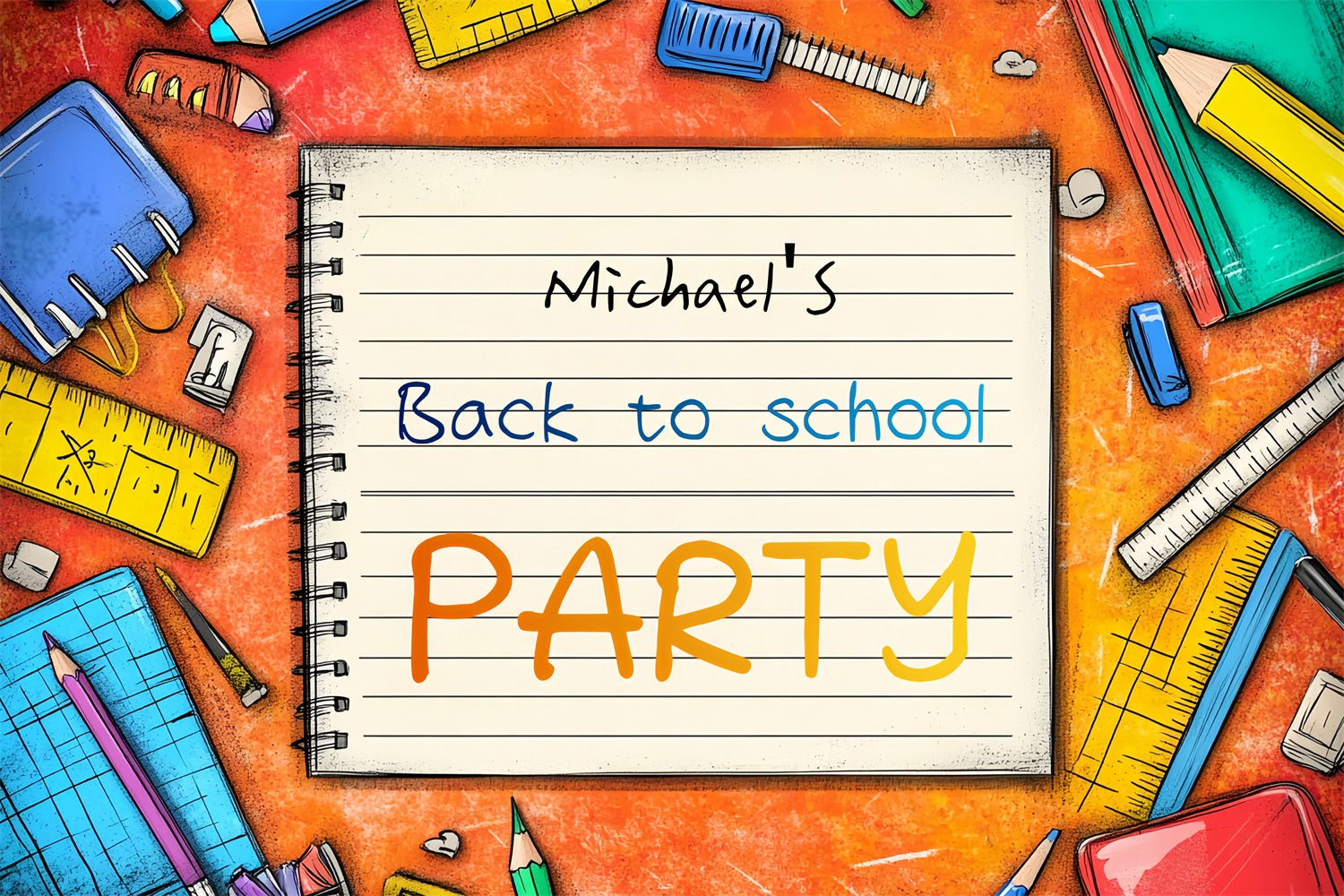 Toile de fond Rentrée des Classes Matériel Scolaire Coloré Personnalisé CSH3-87