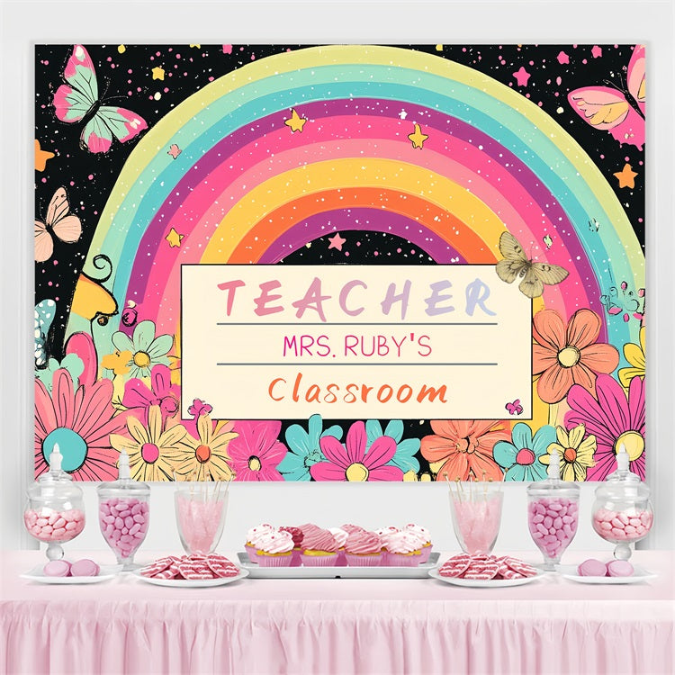 Toile de fond Rentrée des Classes Papillons Enchantés Arc-en-Ciel Personnalisé CSH3-89