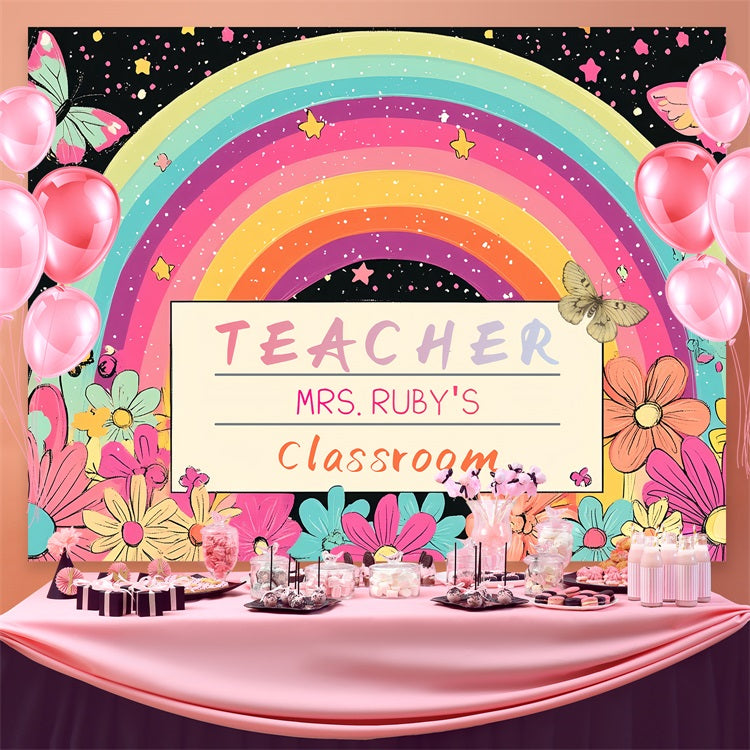 Toile de fond Rentrée des Classes Papillons Enchantés Arc-en-Ciel Personnalisé CSH3-89