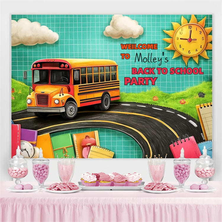 Toile de fond Rentrée des Classes Aventure en Bus Scolaire Personnalisé CSH3-90