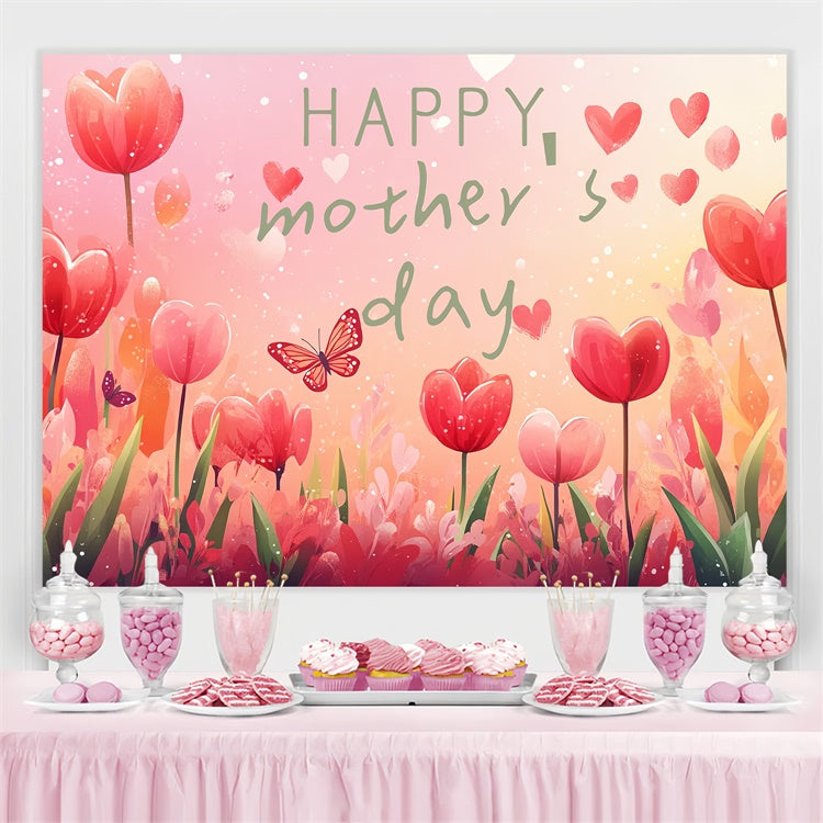 Toile de fond Fête des Mères Personnalisable Jardin de Tulipes au Coucher du Soleil CSH3-97