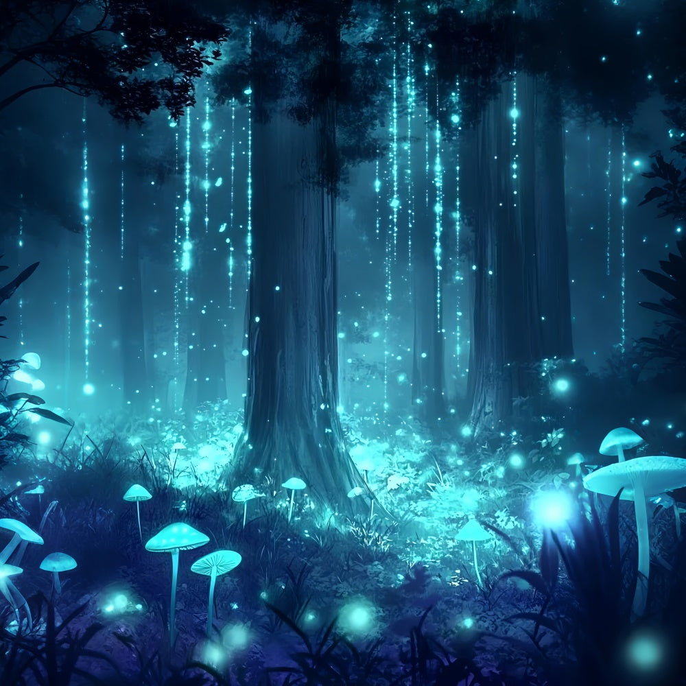 Toile de fond Photographie Forêt Champignons Lumineux Étincelants CSH4-103