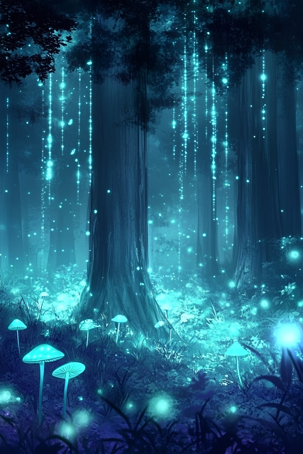 Toile de fond Photographie Forêt Champignons Lumineux Étincelants CSH4-103