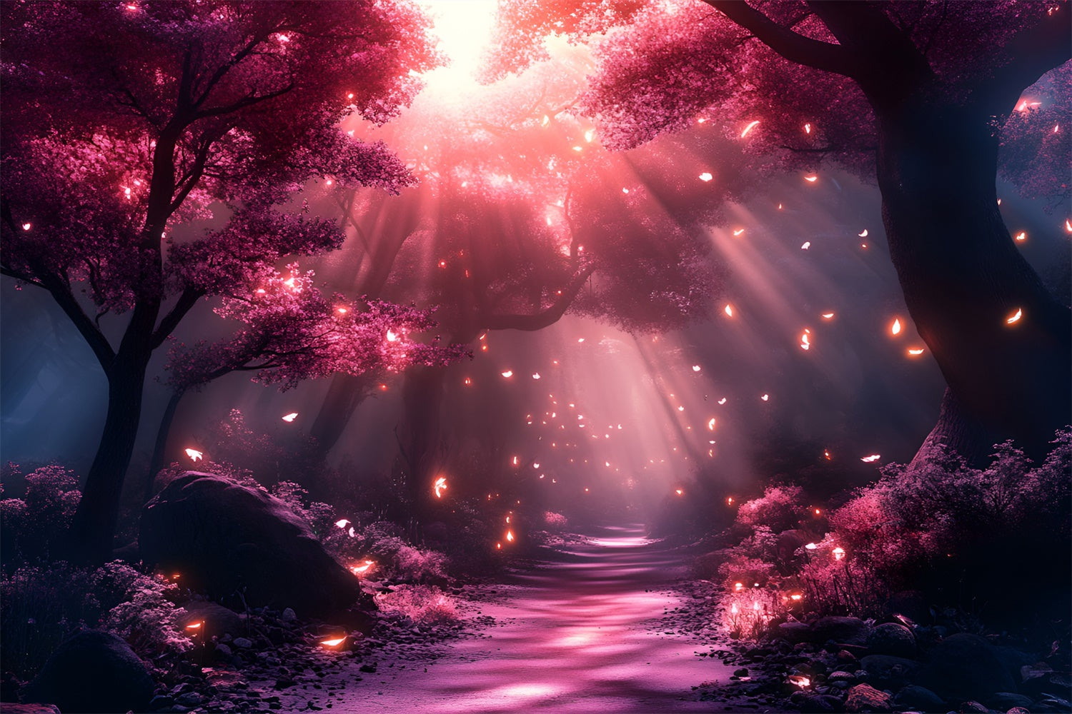 Toile de fond Forêt Photographie Lumière Rose Sentier en Forêt CSH4-105
