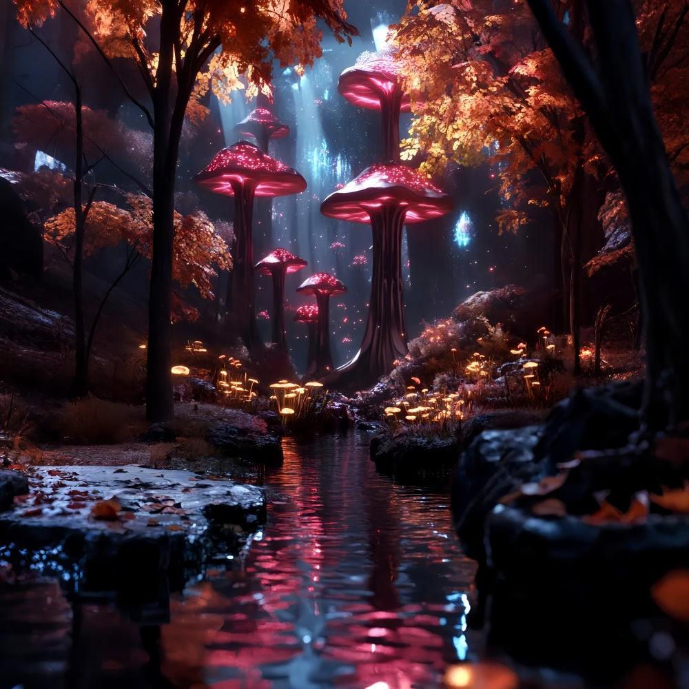 Toile de fond Forêt Photo Champignons Sous-Bois Eau CSH4-106