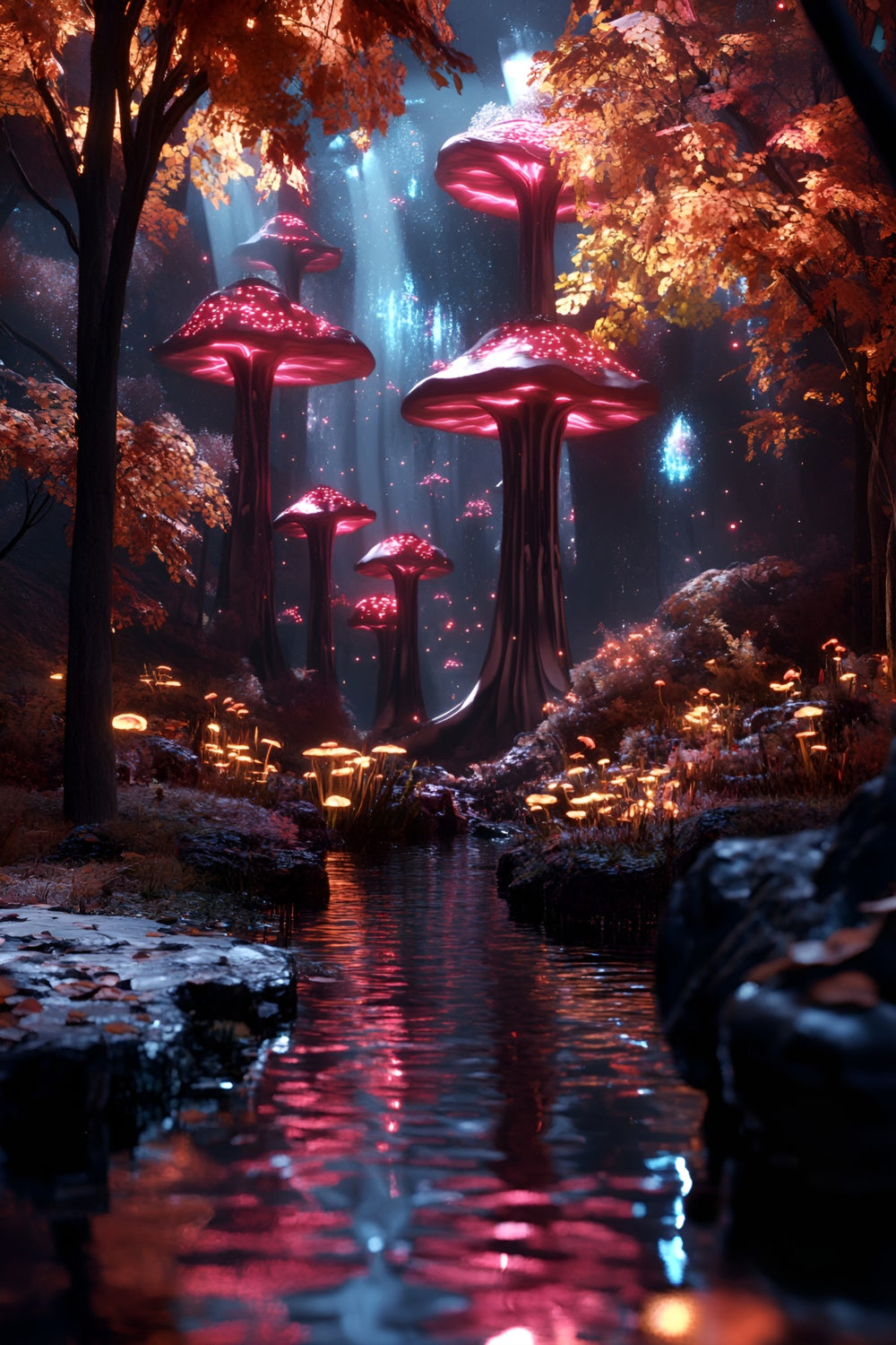 Toile de fond Forêt Photo Champignons Sous-Bois Eau CSH4-106