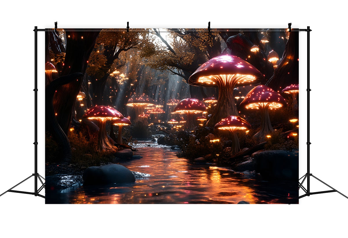 Toile de fond Conte de Fées Forêt Ruisseau Magique Champignons CSH4-109