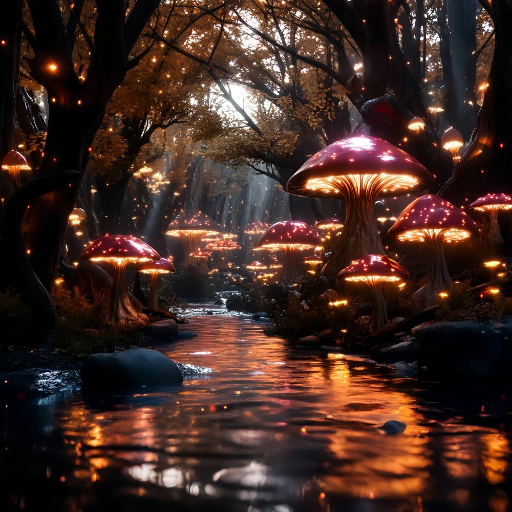 Toile de fond Conte de Fées Forêt Ruisseau Magique Champignons CSH4-109