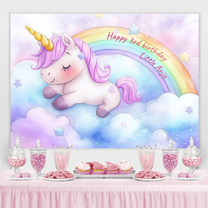 Toile de fond Anniversaire Personnalisable Licorne Arc-en-Ciel CSH4-11