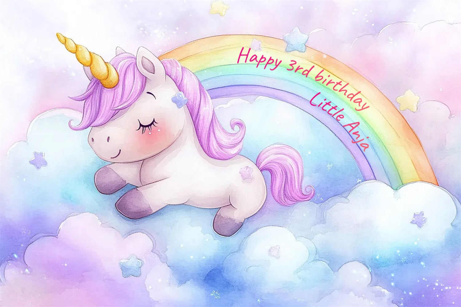 Toile de fond Anniversaire Personnalisable Licorne Arc-en-Ciel CSH4-11