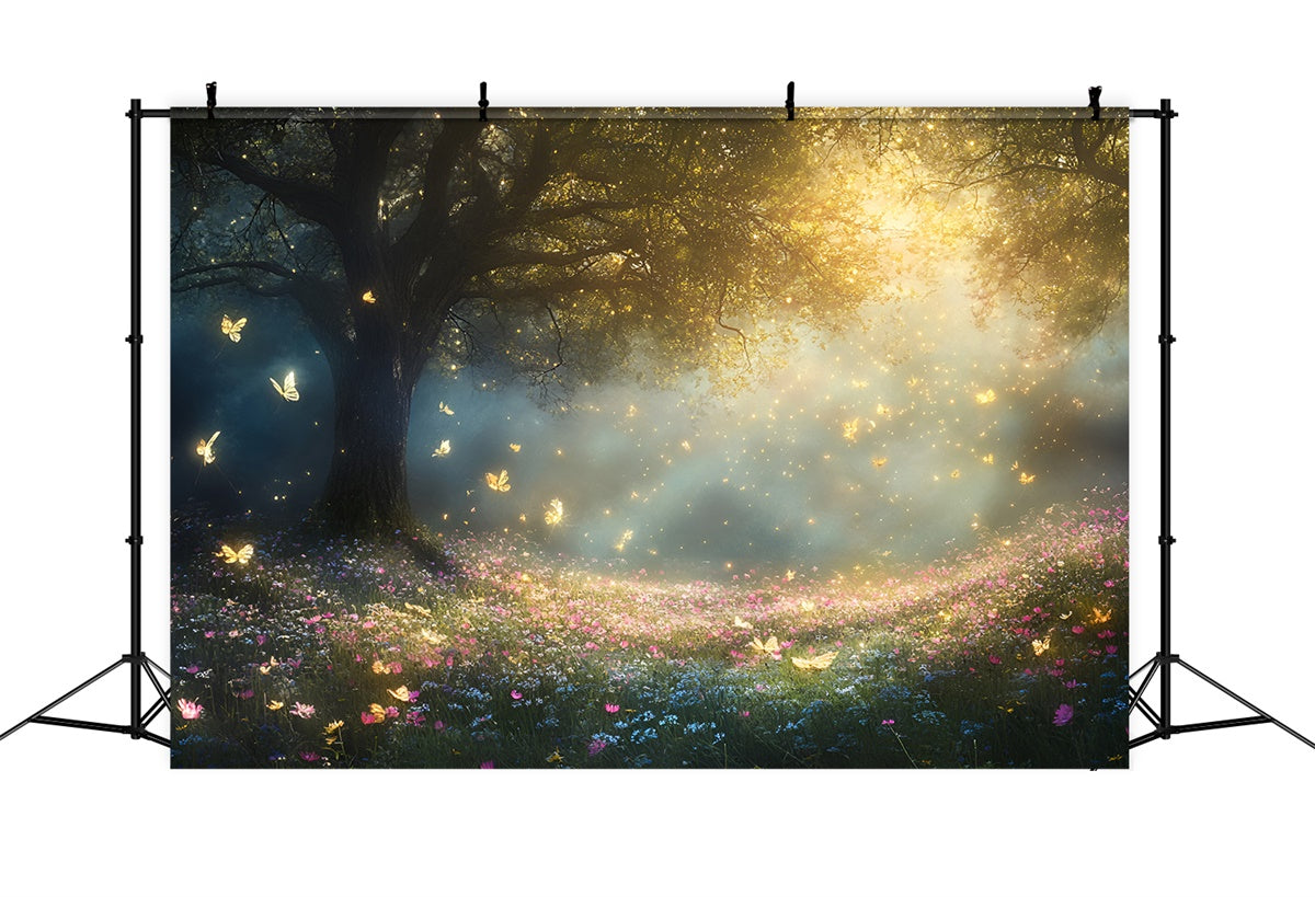 Toile de fond Photographie Forêt Prairie Dorée Papillons CSH4-110