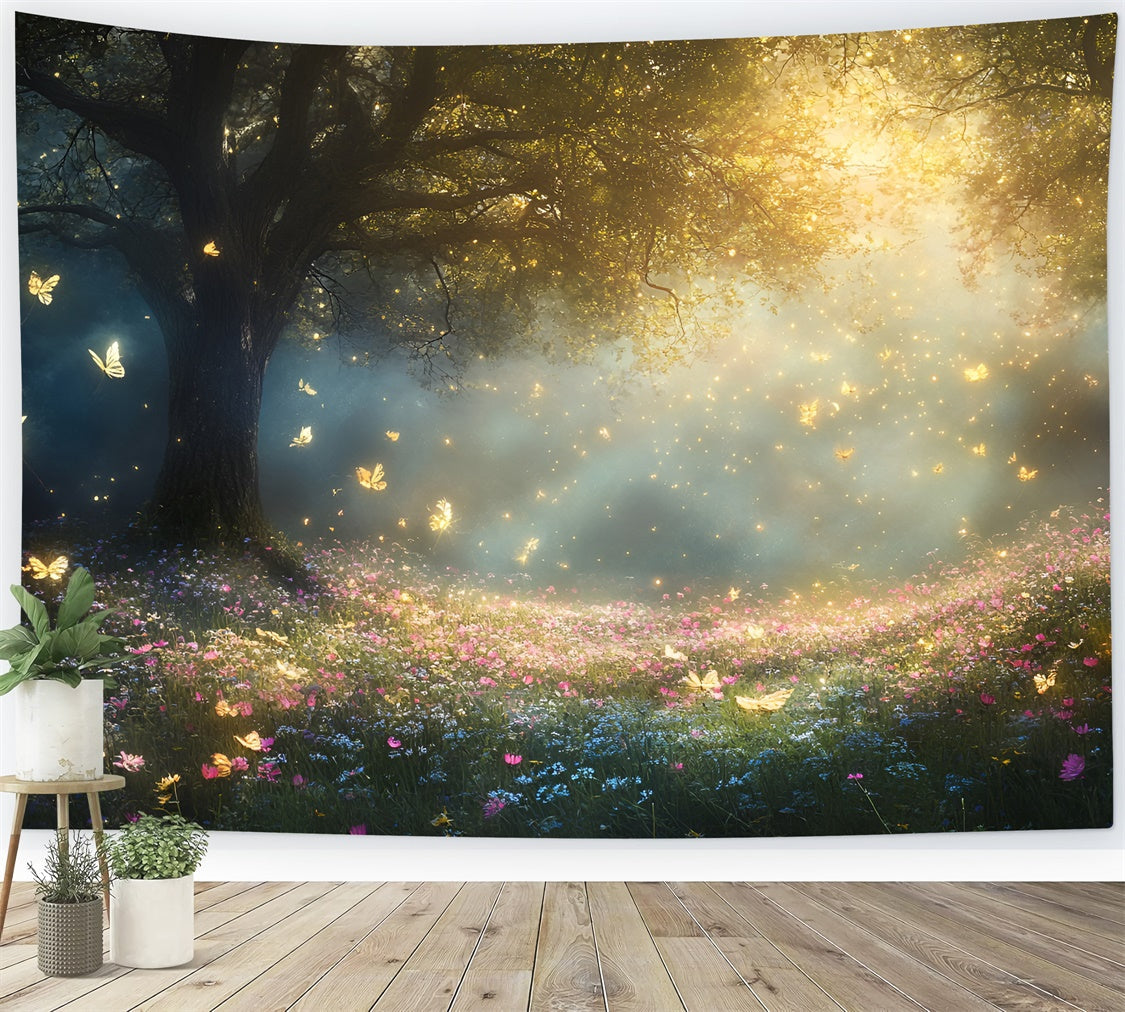 Toile de fond Photographie Forêt Prairie Dorée Papillons CSH4-110