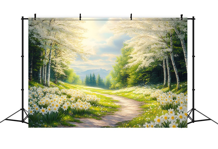 Toile de fond Forêt Sentier en Forêt Jonquilles ensoleillées CSH4-112