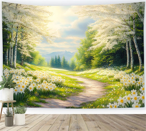 Toile de fond Forêt Sentier en Forêt Jonquilles ensoleillées CSH4-112