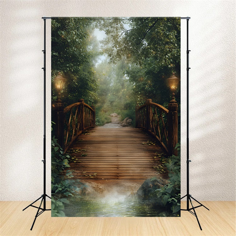Toile de fond Forêt Photographie Pont Lanterne Crépuscule CSH4-115