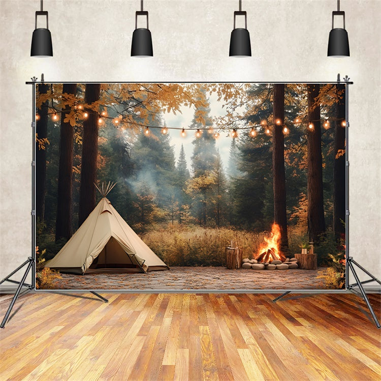 Toile de fond Forêt d’Automne Tente Tranquille Pins d’Automne CSH4-117