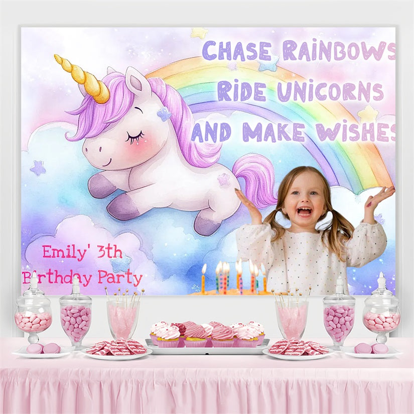 Toile de fond Photo Anniversaire Personnalisable Licorne Rêve Arc-en-Ciel CSH4-12