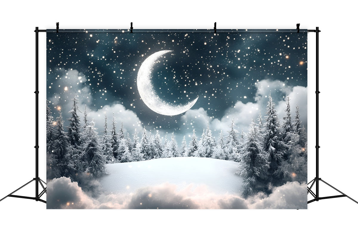 Toile de fond Forêt Photographie Nuit Étoilée Lune Pins CSH4-122
