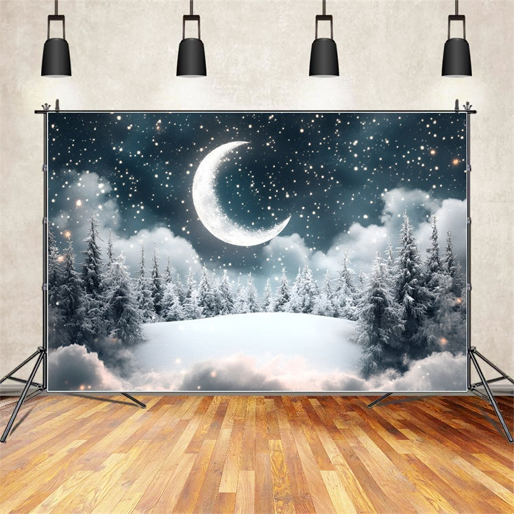 Toile de fond Forêt Photographie Nuit Étoilée Lune Pins CSH4-122