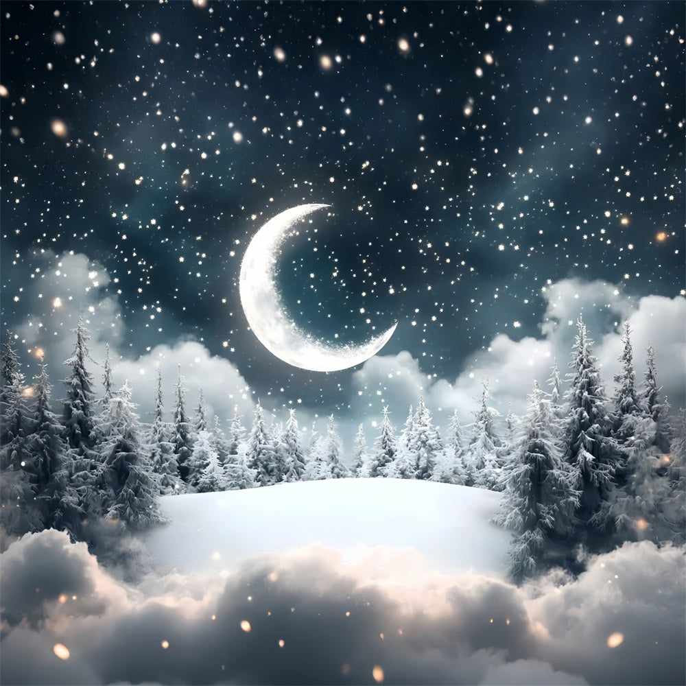 Toile de fond Forêt Photographie Nuit Étoilée Lune Pins CSH4-122