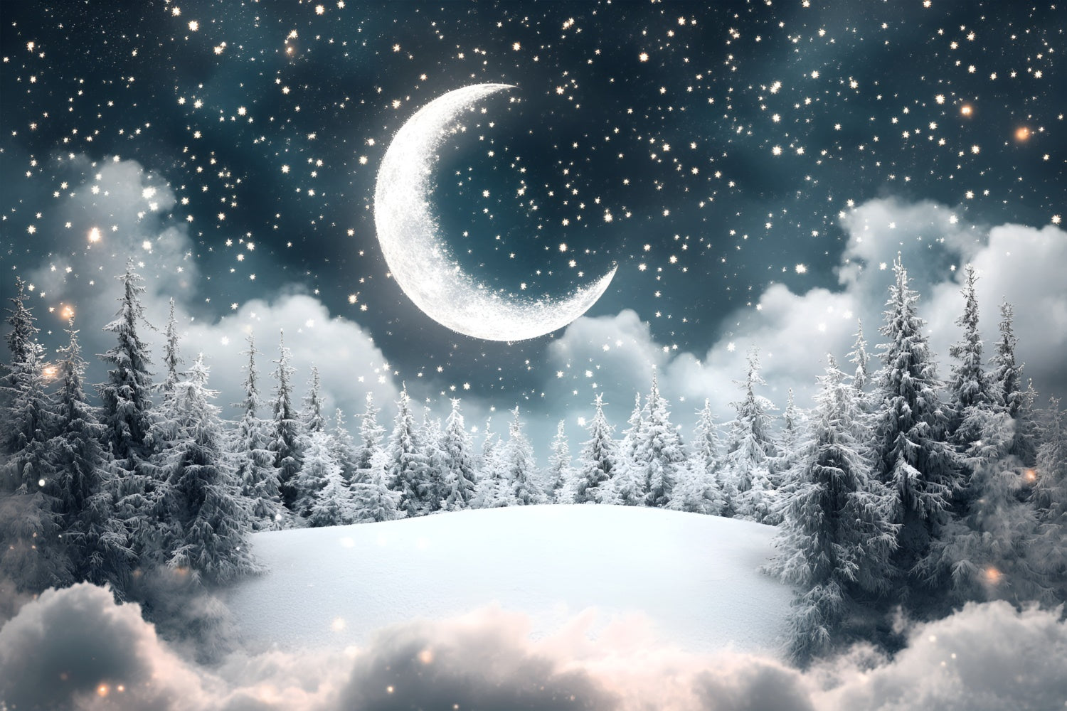 Toile de fond Forêt Photographie Nuit Étoilée Lune Pins CSH4-122