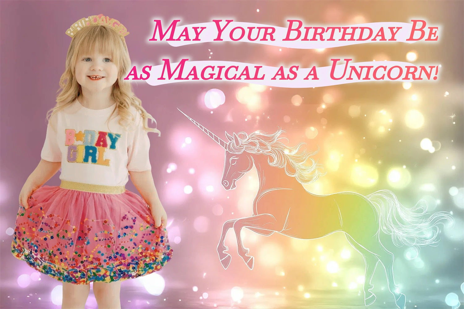 Toile de fond Anniversaire Personnalisée Licorne Magique CSH4-13
