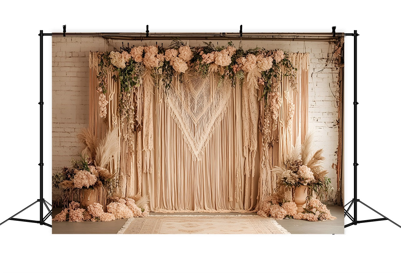 Toile de fond Bohème Macramé Voilage Fleurs Roses CSH4-132