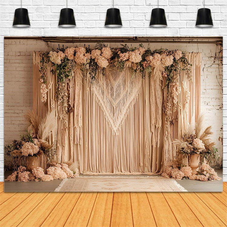 Toile de fond Bohème Macramé Voilage Fleurs Roses CSH4-132
