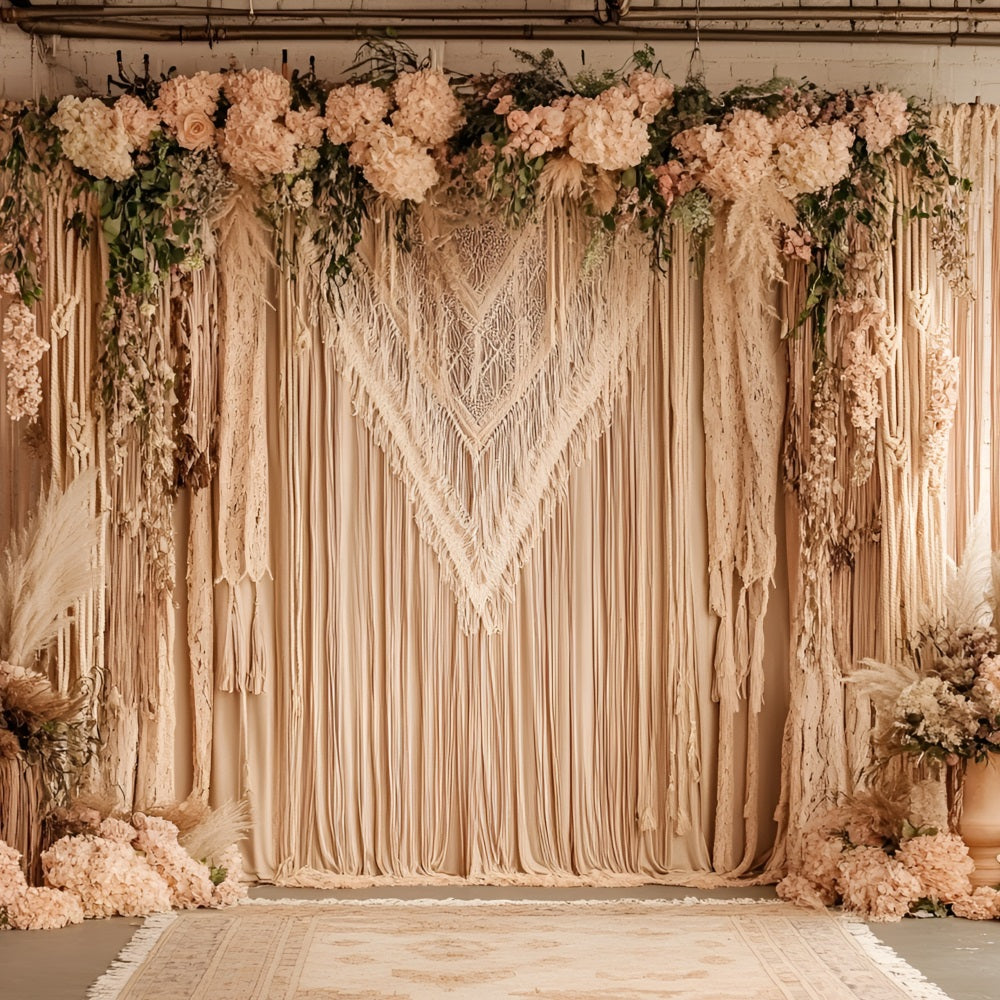 Toile de fond Bohème Macramé Voilage Fleurs Roses CSH4-132