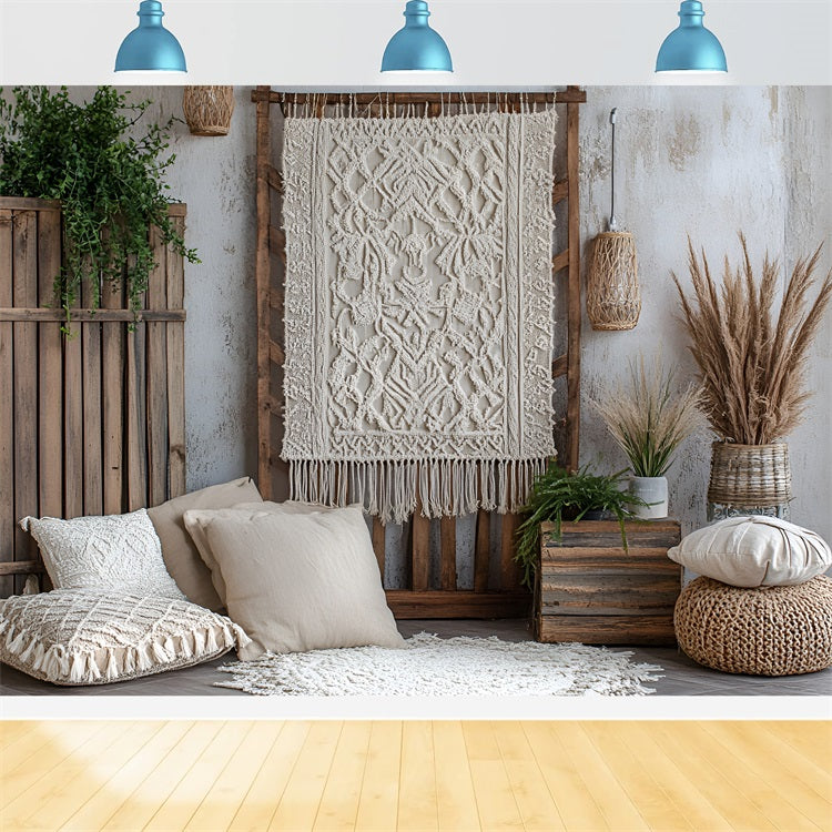 Toile de fond Bohème Idées Mur Macramé Cagettes Bois CSH4-135