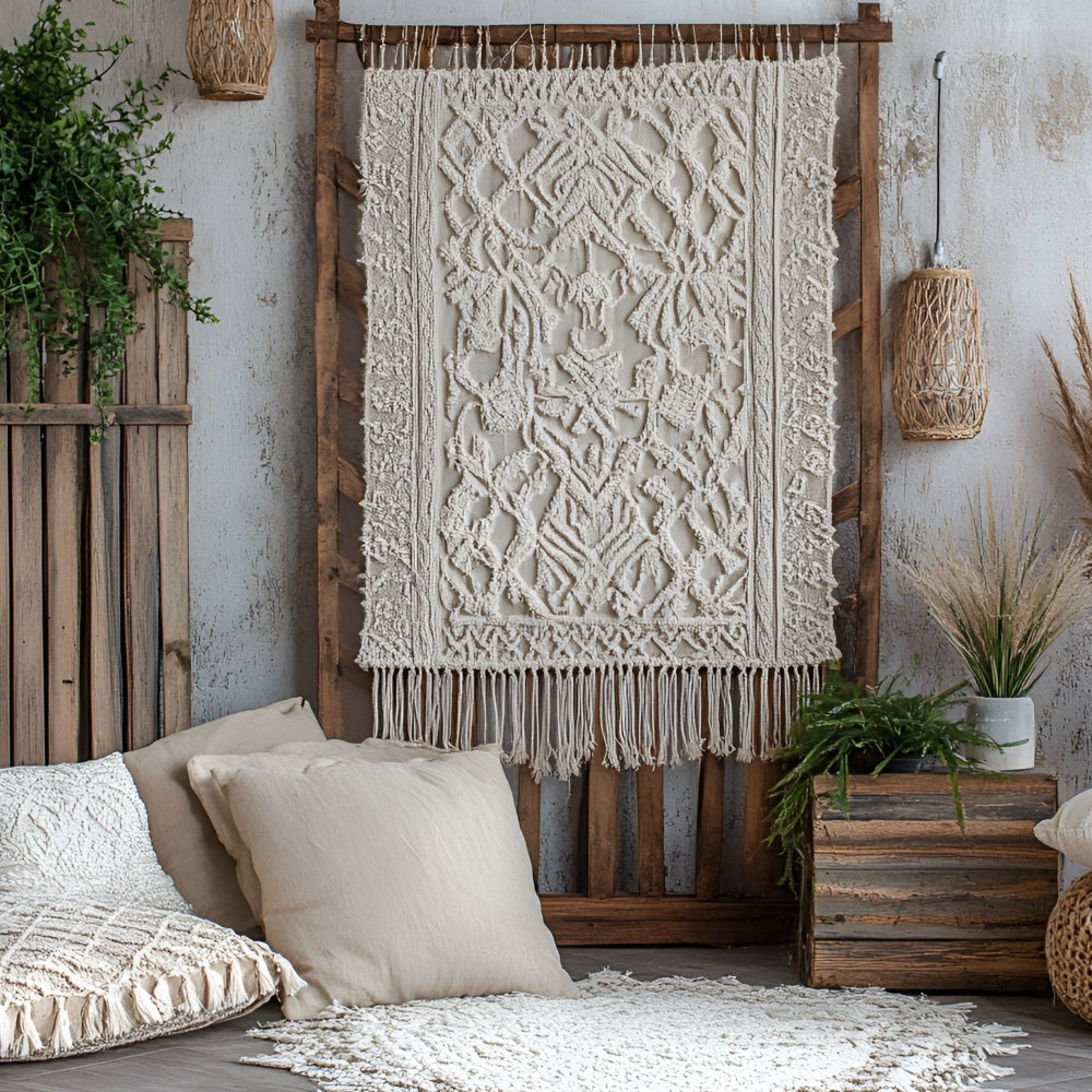 Toile de fond Bohème Idées Mur Macramé Cagettes Bois CSH4-135