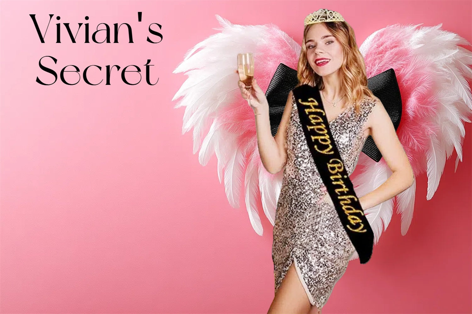 Toile de fond Anniversaire Personnalisée Ailes d'Ange Roses CSH4-14