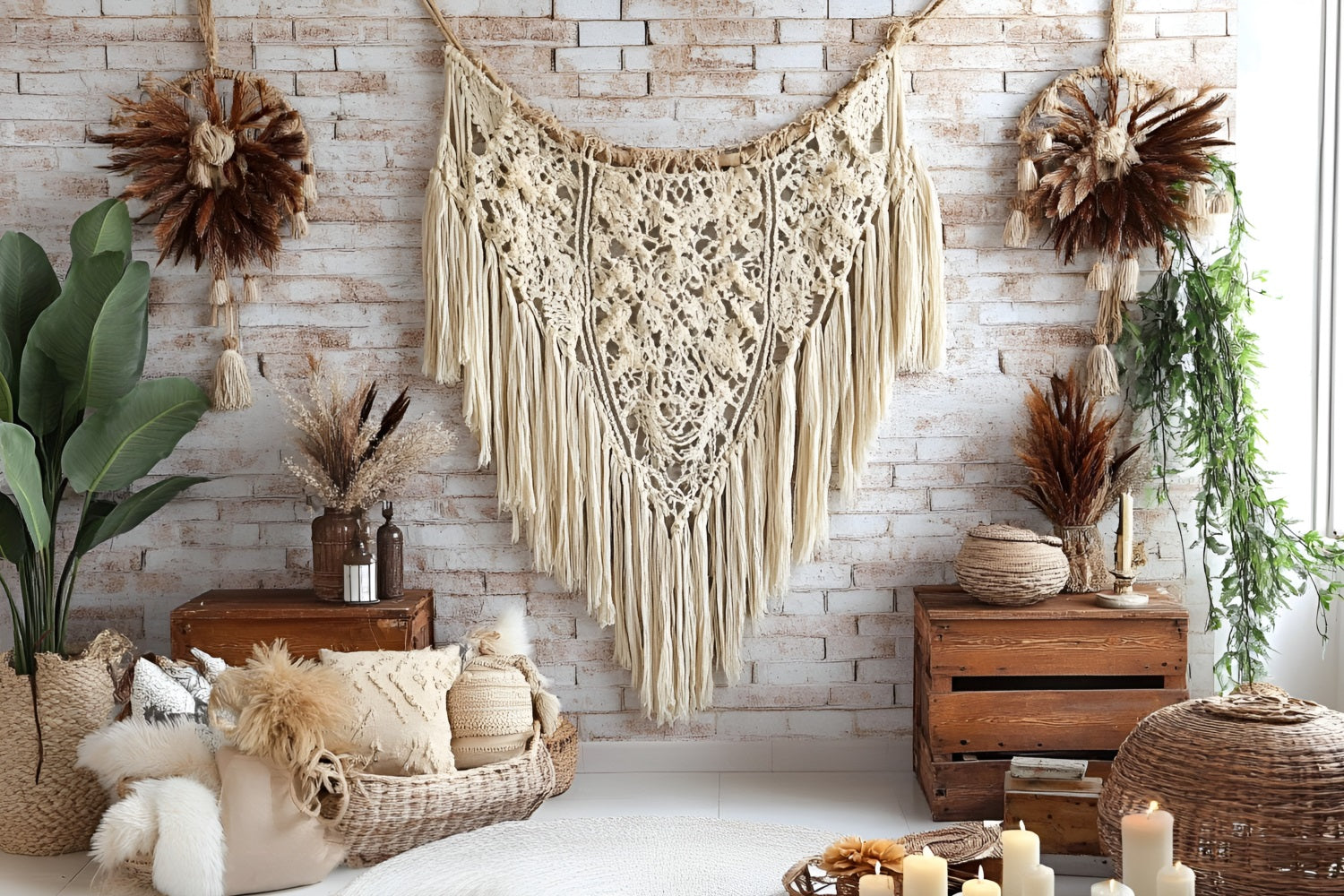 Toile de fond Photo Bohème Mur Brique Macramé CSH4-141