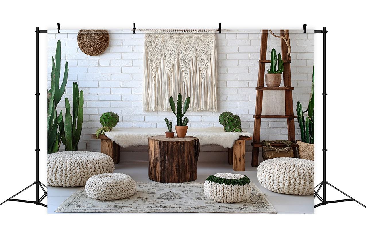 Toile de fond Photo Bohème Cactus Banc Mur Macramé CSH4-150