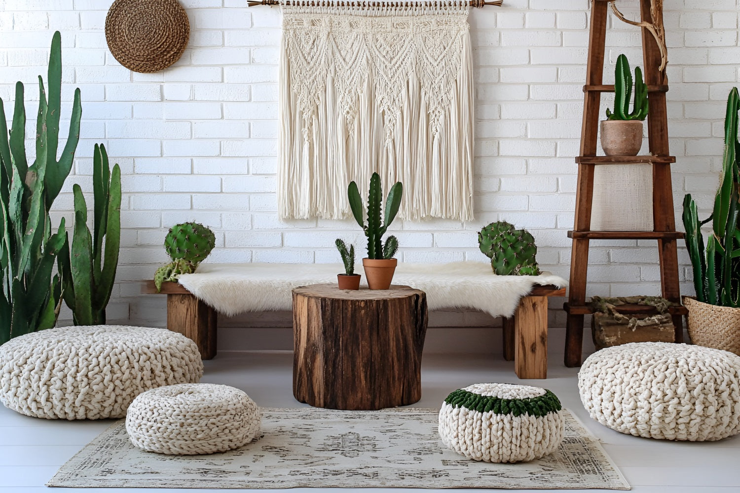 Toile de fond Photo Bohème Cactus Banc Mur Macramé CSH4-150