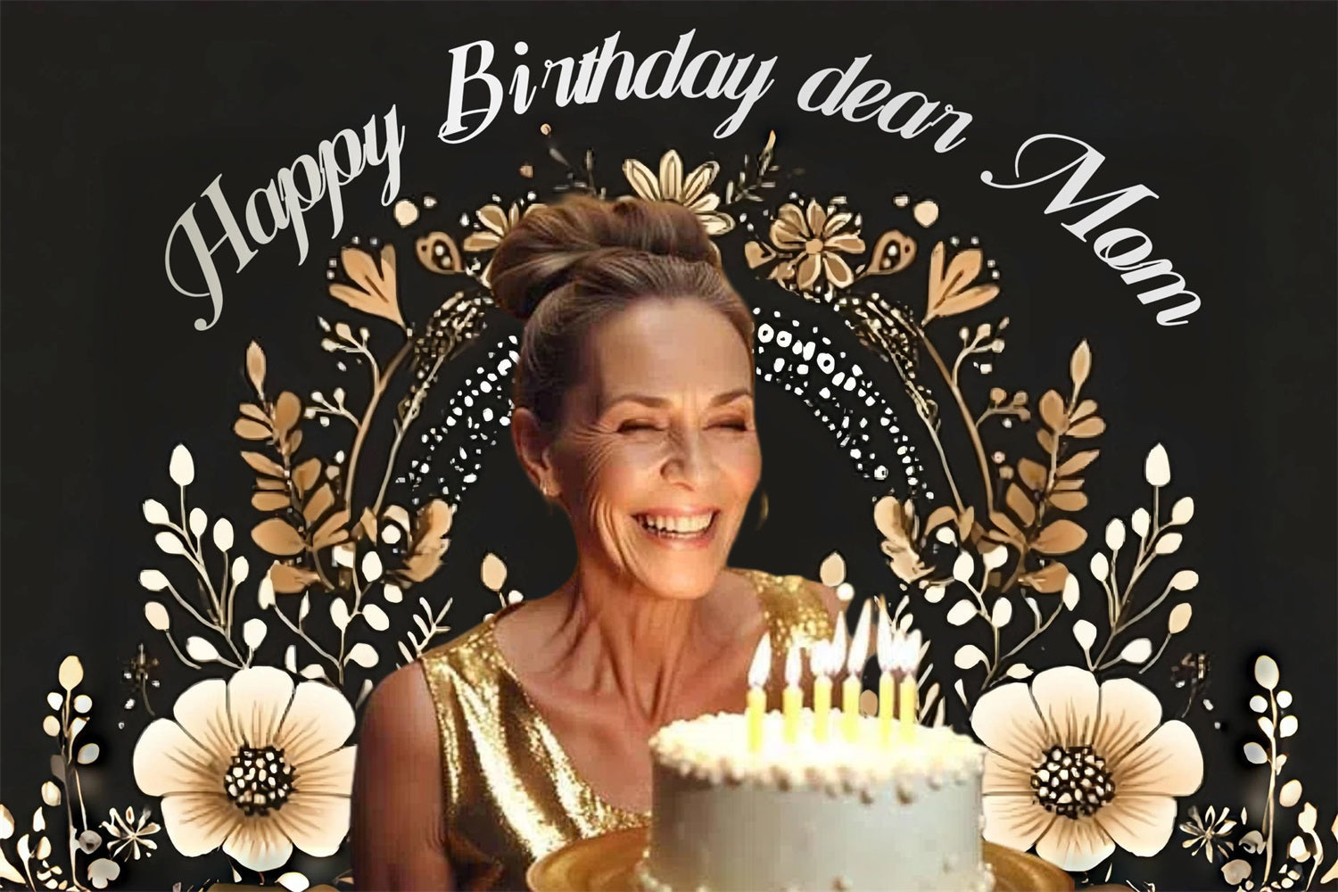 Toile de fond Anniversaire Personnalisable Maman Florale 40ème CSH4-18