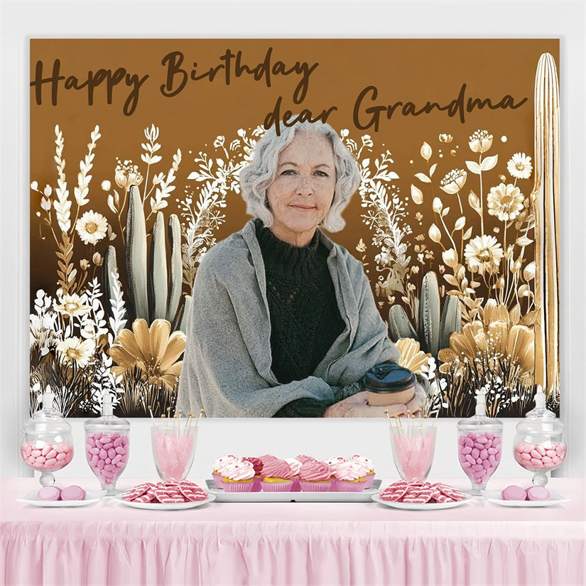 Toile de fond Anniversaire Personnalisée Grand-Mère Florale Cactus 70ème CSH4-19