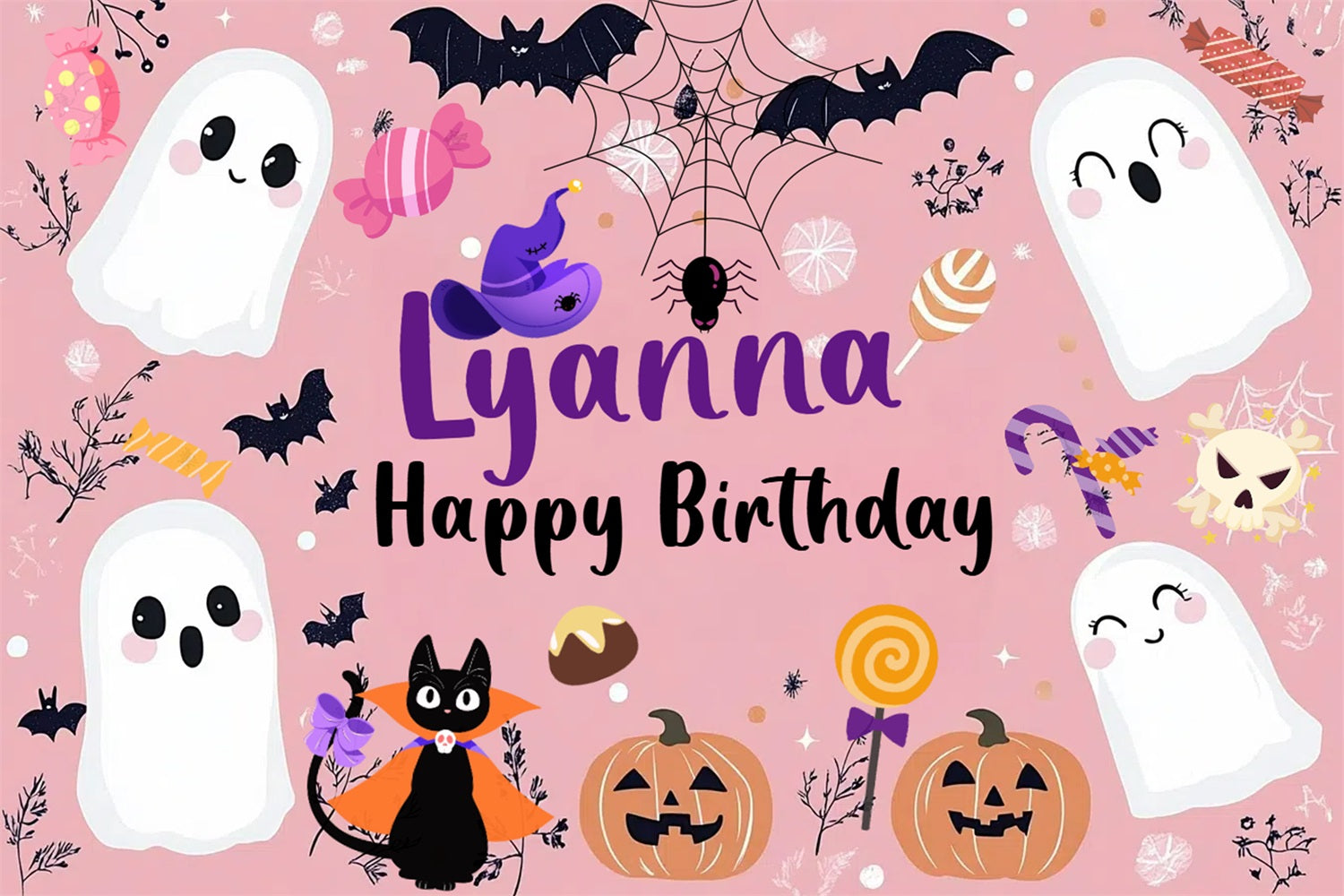 Toile de fond Anniversaire Personnalisable Fantômes Citrouilles Anniversaire Halloween CSH4-1