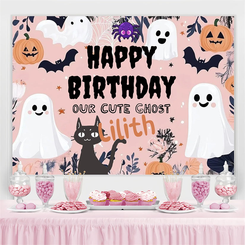 Toile de fond Photo Anniversaire Personnalisable Fantômes Citrouilles Anniversaire Halloween CSH4-2