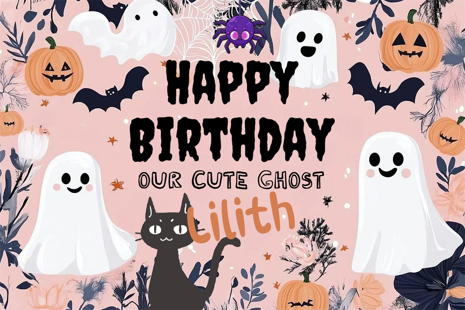 Toile de fond Photo Anniversaire Personnalisable Fantômes Citrouilles Anniversaire Halloween CSH4-2