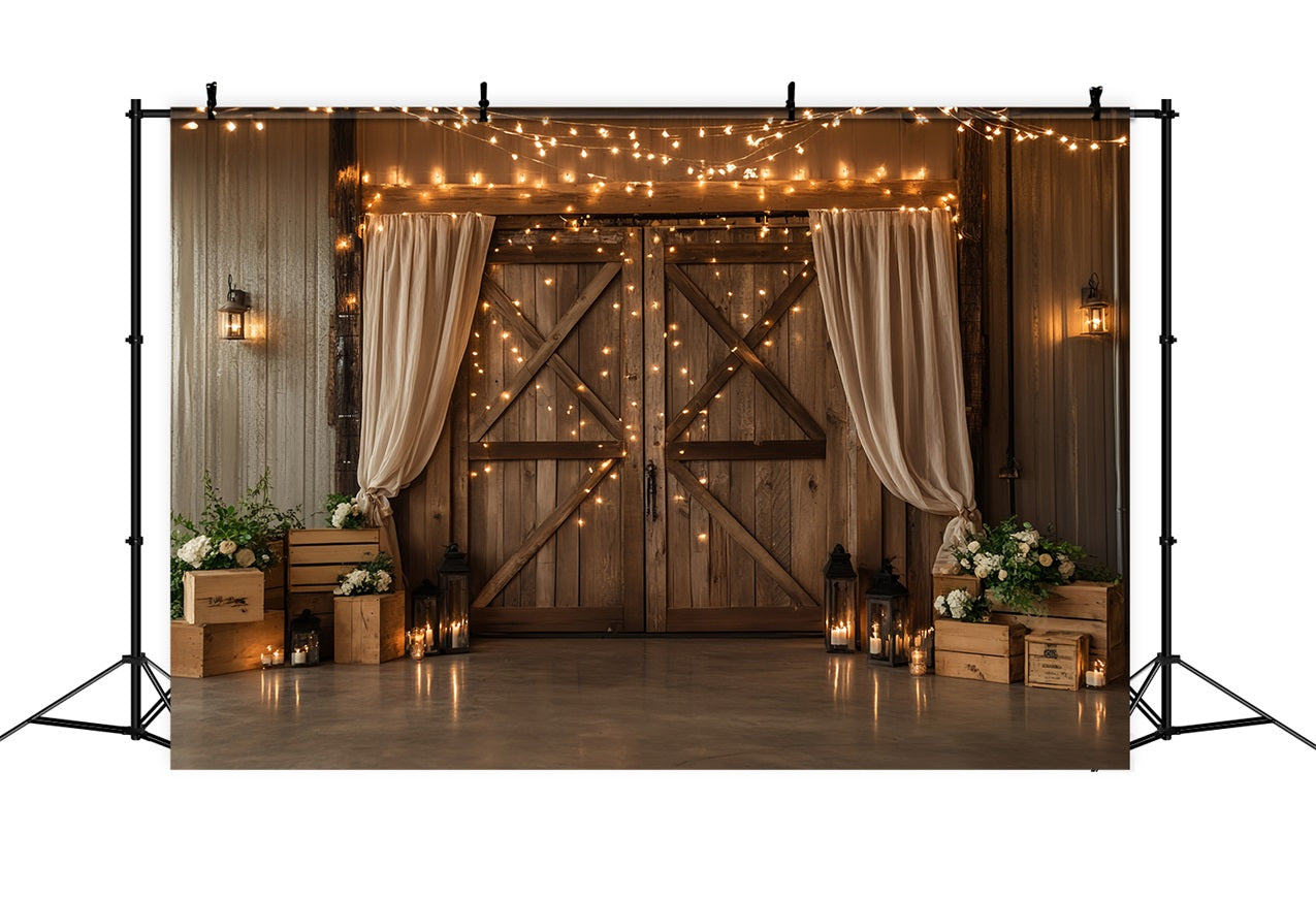 Toile de fond Porte de Grange Lumières Bois Fleurs CSH4-206