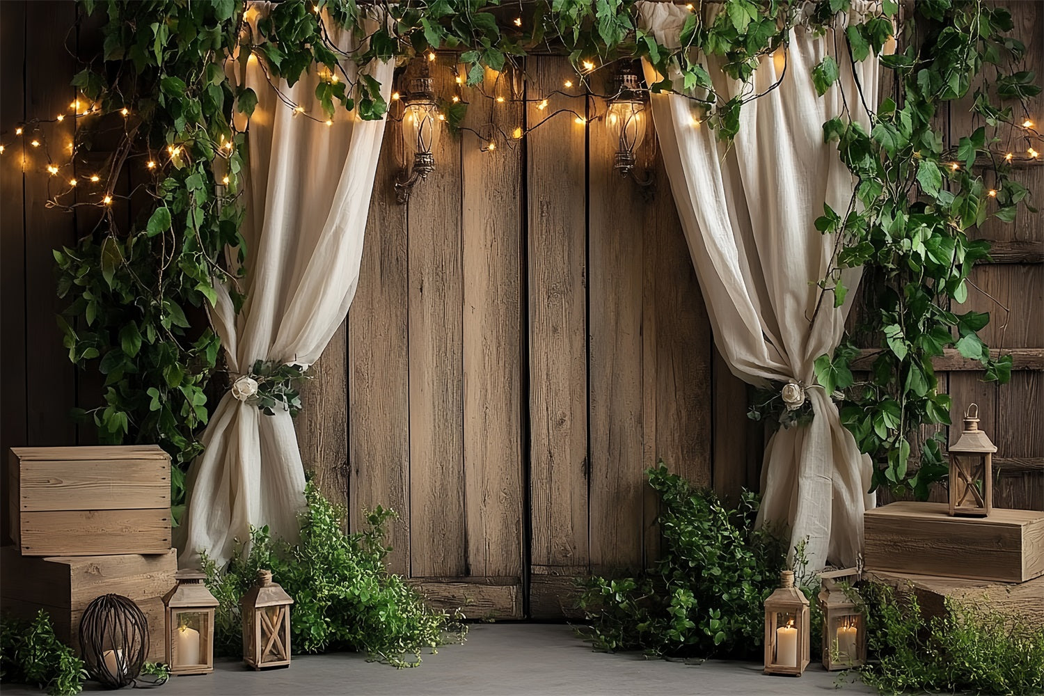 Toile de fond Porte de Grange Lierre Lanterne en Bois CSH4-207