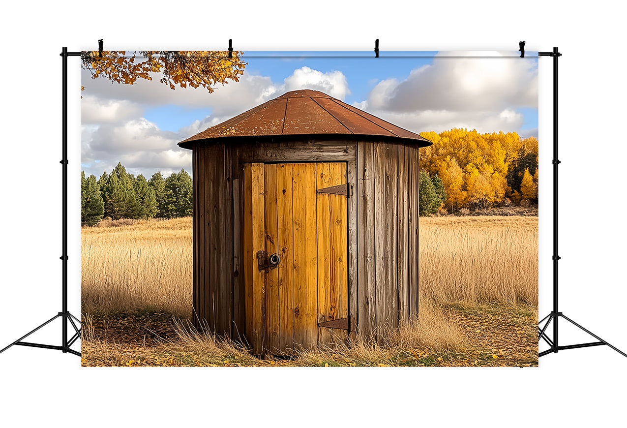 Toile de fond Grange en Bois Campagne Automne Ronde CSH4-208