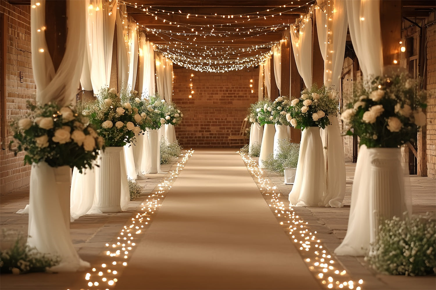 Toile de fond Boho Couloir de Mariage Grange Illuminée CSH4-215