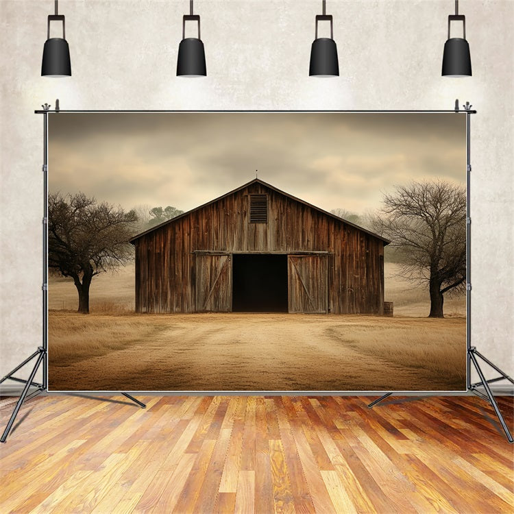 Toile de fond Cour de Grange Ancienne Ferme Ciel Nuageux CSH4-219