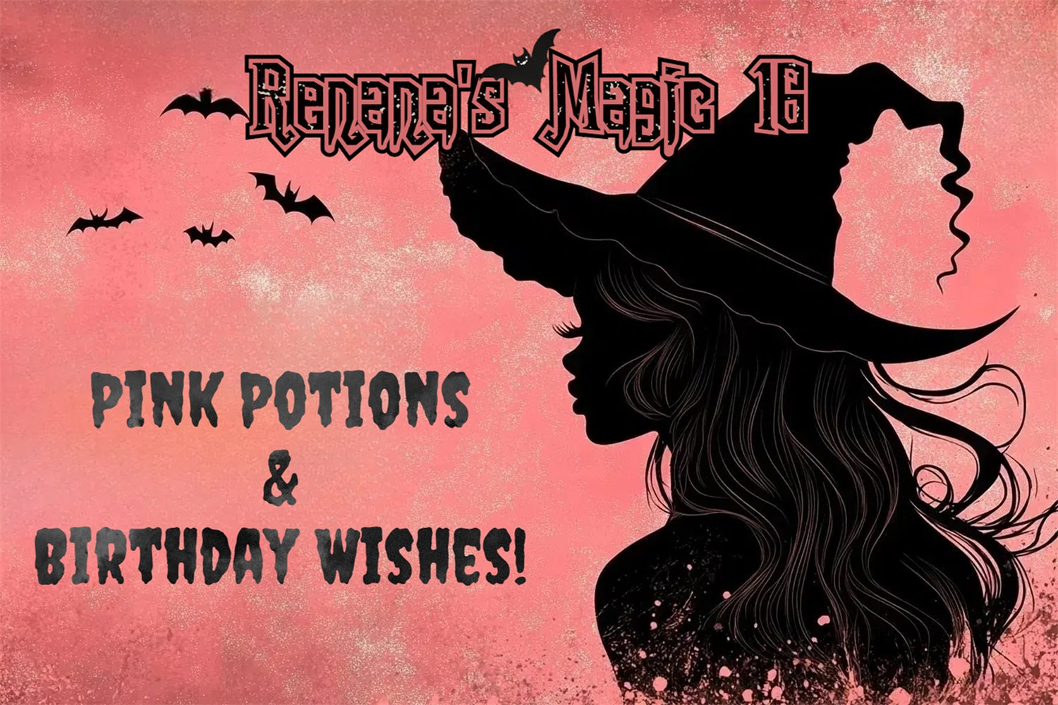 Toile de fond Anniversaire Personnalisable Chapeau de Sorcière Rose CSH4-22