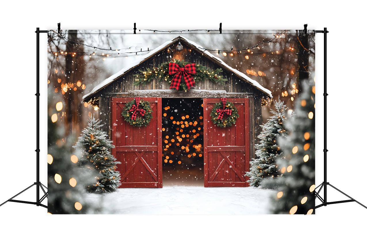 Toile de fond Porte de Grange Rouge Noël Porte Sapin CSH4-224