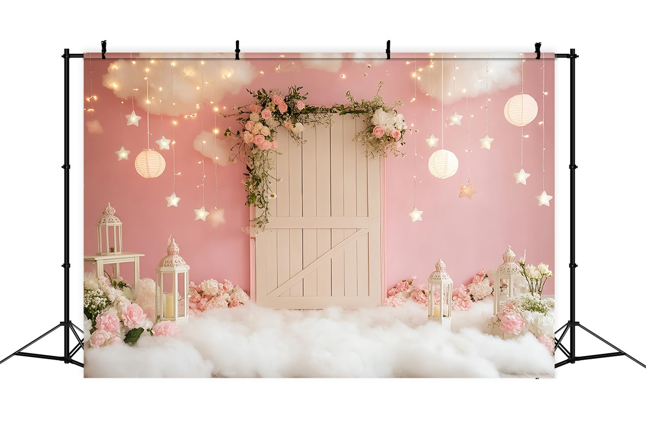 Toile de fond Grange Rose Nuage Rose Lanternes CSH4-227