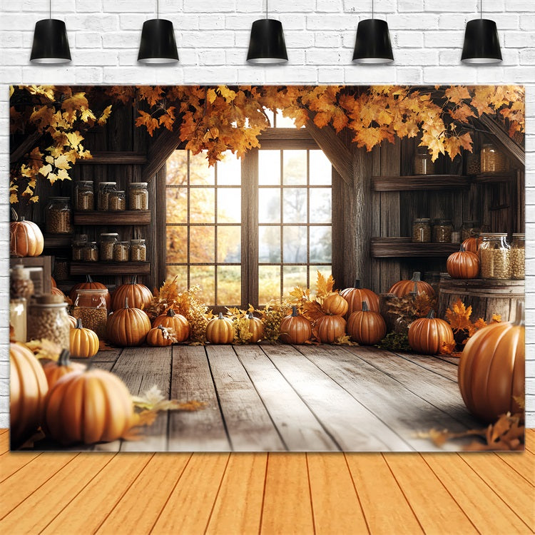 Toile de fond Grange Rustique Automne Citrouilles CSH4-229